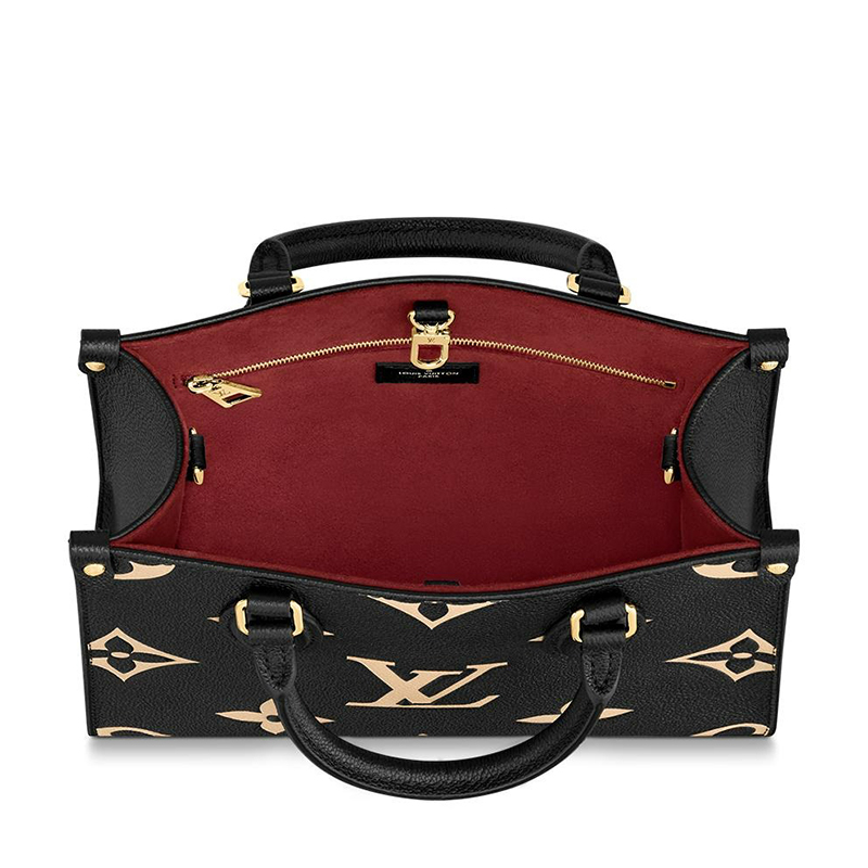 商品Louis Vuitton|【现货】路易威登 经典款ONTHEGO系列 女士小号黑色/米白色双色老花压纹粒面皮革单肩手提托特包M45659,价格¥24087,第4张图片详细描述