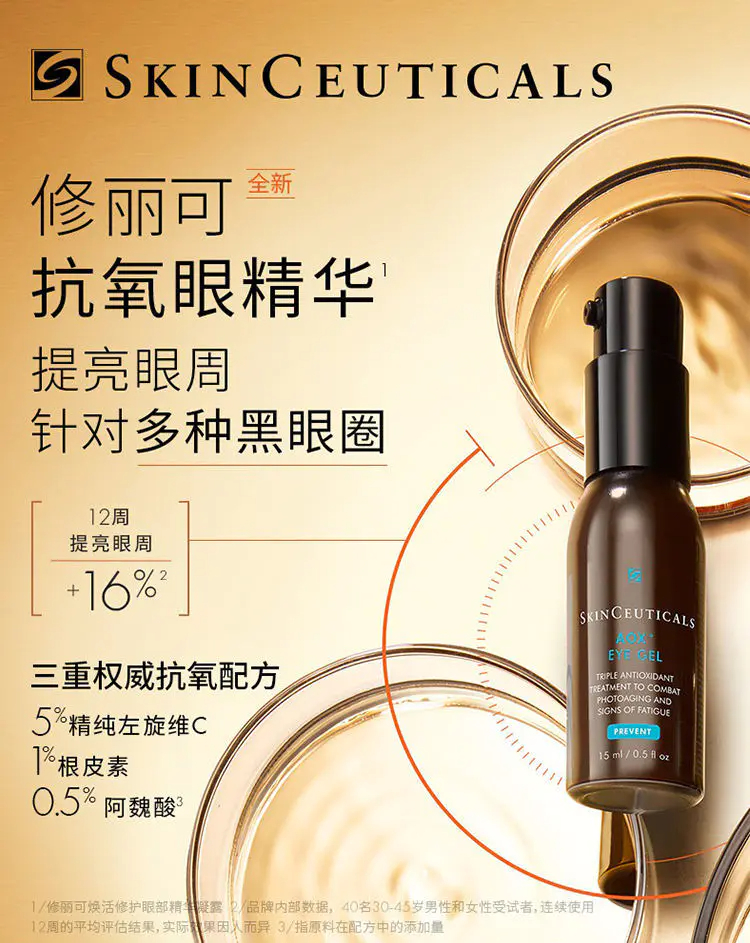 商品SkinCeuticals|修丽可焕活修护眼部精华凝露15ml精华液提亮眼周改善细纹淡化黑眼圈【香港直邮】,价格¥536,第1张图片详细描述