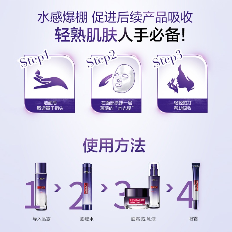 商品[国内直发] L'Oreal Paris|欧莱雅玻尿酸导入保湿淡纹乳液晶露套装（买2享5）,价格¥485,第5张图片详细描述