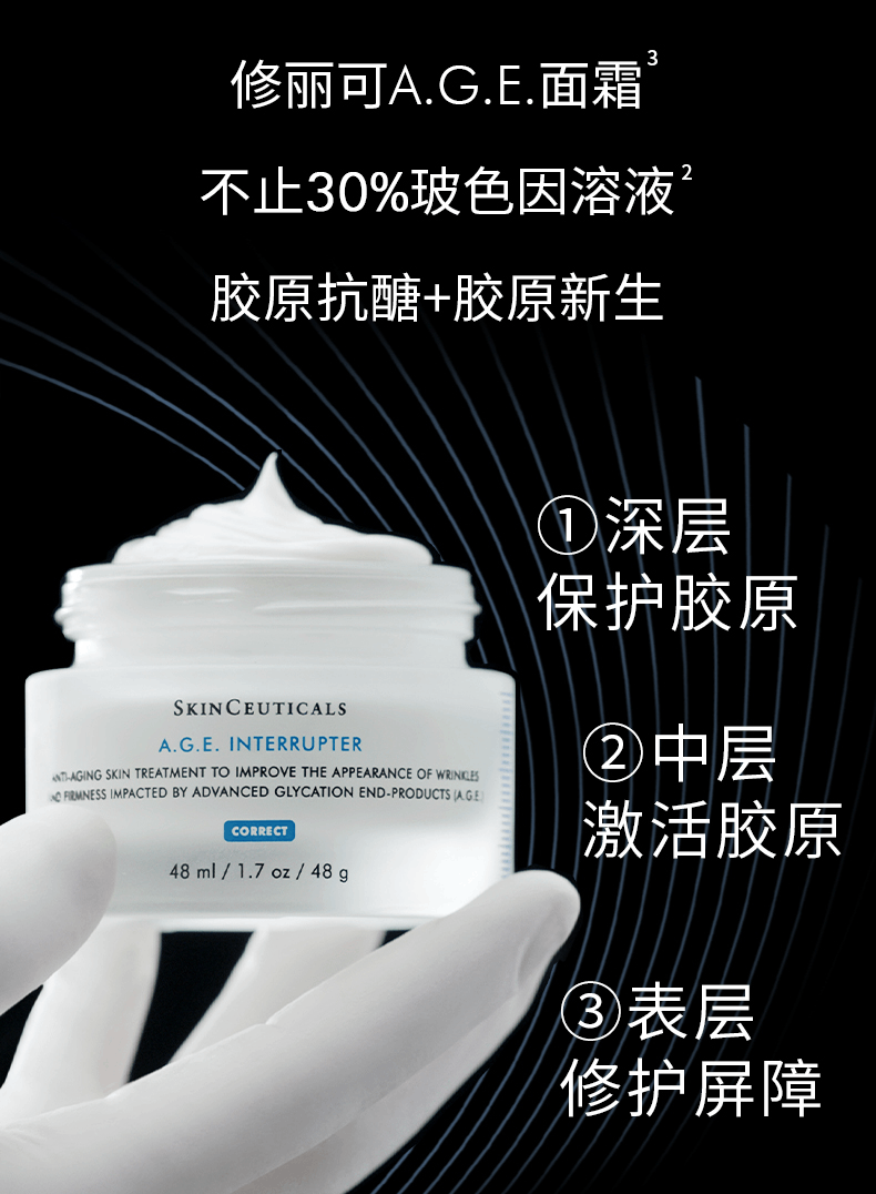 商品SkinCeuticals|修丽可AGE面霜48ml 30%玻色因 淡纹紧致修护抗初老抗糖,价格¥1348,第6张图片详细描述