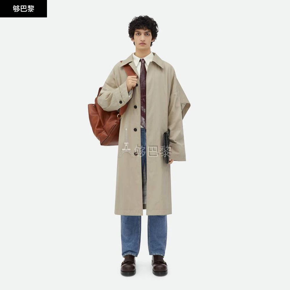 商品Bottega Veneta|【预售】 BV葆蝶家 24秋冬 男士 风衣 Trench-Cape En Soie Et Coton Avec Doublure À Carreaux 779587V3YS01574,价格¥23905,第2张图片详细描述