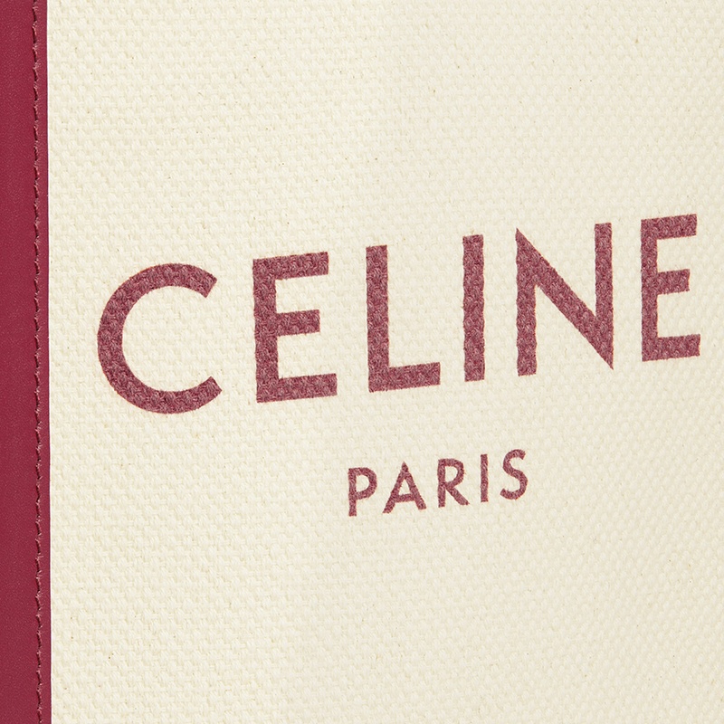 商品Celine|【包税】CELINE/赛琳 22新款VERTICAL系列 女士迷你自然色织物徽标印花胭脂红皮革细节配可拆卸肩带单肩斜挎手提托特包193302BNZ.02IN,价格¥9670,第5张图片详细描述