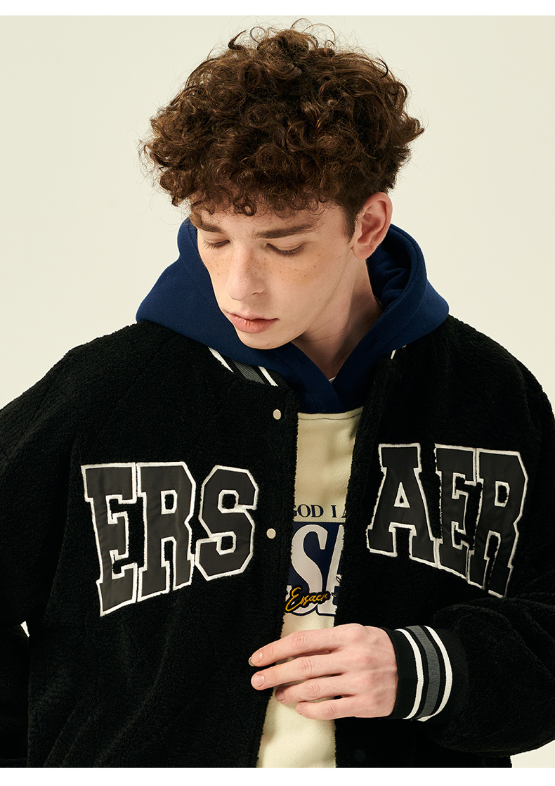 商品[国内直发] ERASER|ER笑脸大logo撞色仿羊羔毛棉服男女同款冬季情侣外套国潮牌休闲加厚棉衣ERyg2255562,价格¥395,第5张图片详细描述
