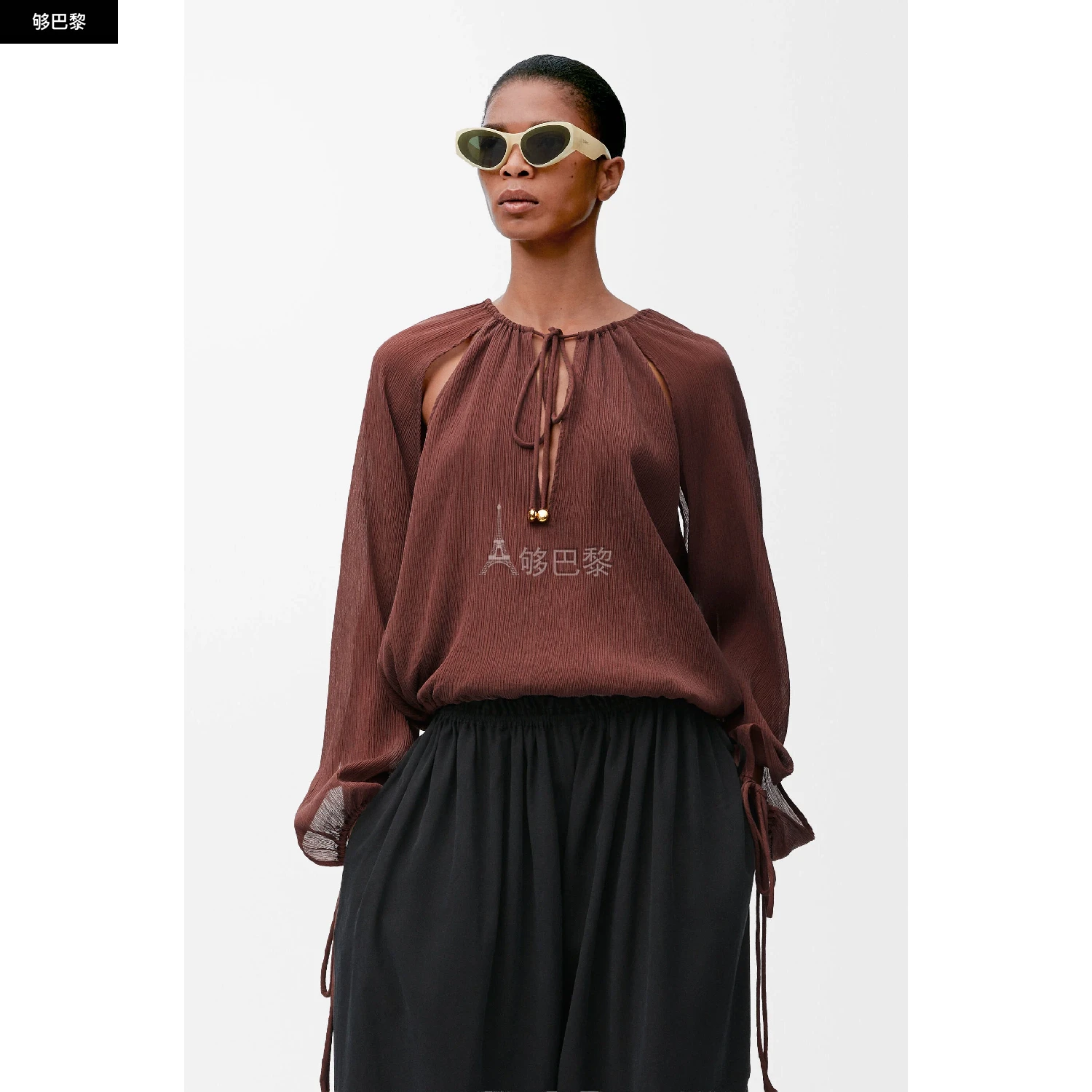 商品Loewe|【预售】 罗意威 25春夏 女士 长袖衬衫 Blouse en coton et soie S616Y05X41-5539 ,价格¥14912,第5张图片详细描述