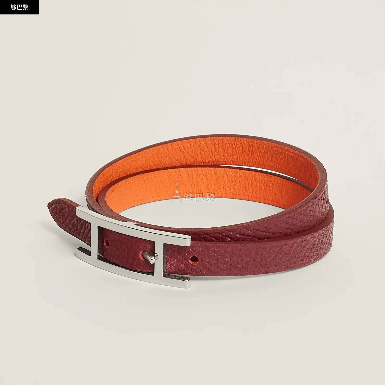 商品Hermes|【预售】 爱马仕 24秋冬 男士 手镯 Bracelet Behapi Double Tour H064684CKBWT4,价格¥3609,第4张图片详细描述