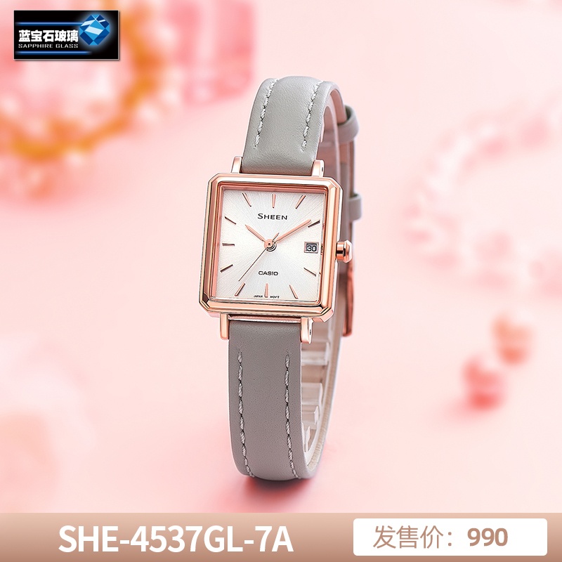商品[国内直发] Casio|（520大促）卡西欧SHEEN女性高端系列真金表盘女表石英太阳能蓝宝石玻璃,价格¥589,第5张图片详细描述