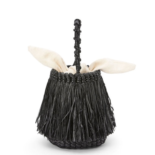 商品Loewe|【包税】LOEWE/罗意威 22新款Frayed Bucket系列 女士小号黑色编织物配皮饰黑色徽标吊饰白色帆布内袋单肩手提水桶包A329C19X04-1100,价格¥7910,第3张图片详细描述