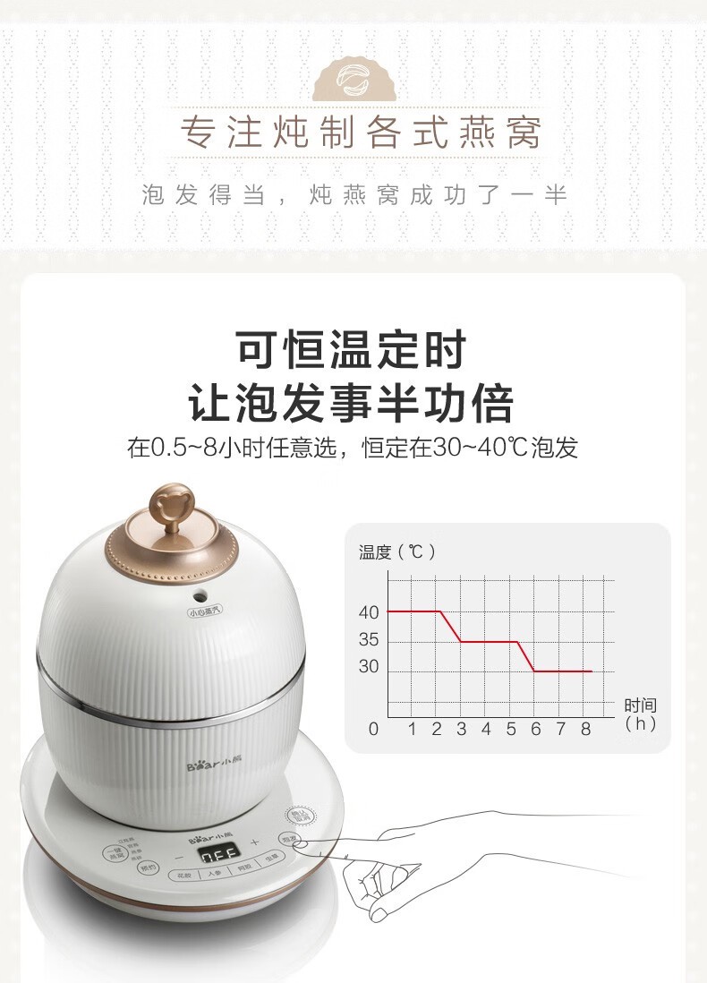 商品[国内直发] Bear|小熊（Bear） 电炖盅 电炖锅 燕窝炖盅隔水炖养生煲自动泡发阿胶参材炖盅 DDZ-C06A1 ,价格¥393,第6张图片详细描述