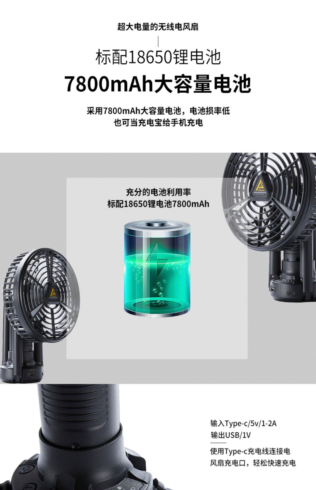 商品[国内直发] OLYMMONS|户外露营电风扇可充电照明帐篷风扇灯营地灯小风扇续航长便携,价格¥199,第16张图片详细描述