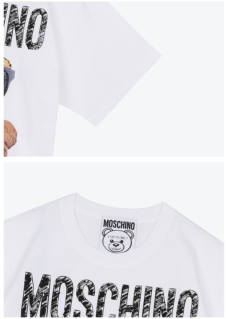 商品[国内直发] Moschino|MOSCHINO短袖莫斯奇诺奢侈品女士 Mixed Teddy Bear经典logo小熊短袖圆领平纹针织T恤春夏上衣女款白色时尚礼物07025540 V3001（清仓特价）,价格¥436,第7张图片详细描述