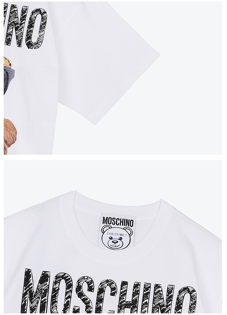 商品[国内直发] Moschino|MOSCHINO短袖莫斯奇诺奢侈品女士 Mixed Teddy Bear经典logo小熊短袖圆领平纹针织T恤春夏上衣女款白色时尚礼物07025540 V3001（清仓特价）,价格¥1943,第7张图片详细描述