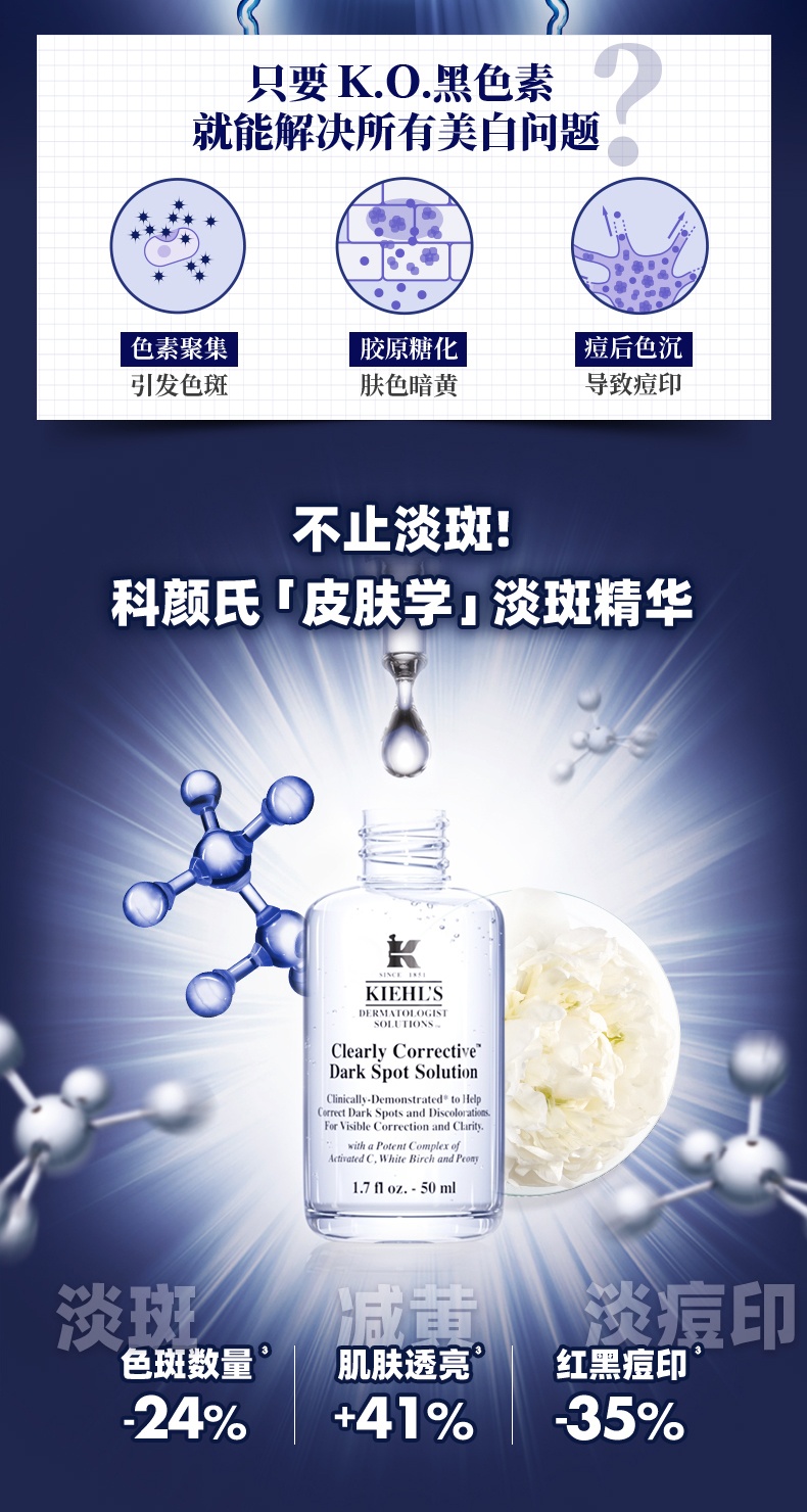 商品[国内直发] Kiehl's|科颜氏 淡斑精华液 50ml 淡化痘印VC维C抗氧美白双效提亮,价格¥434,第2张图片详细描述