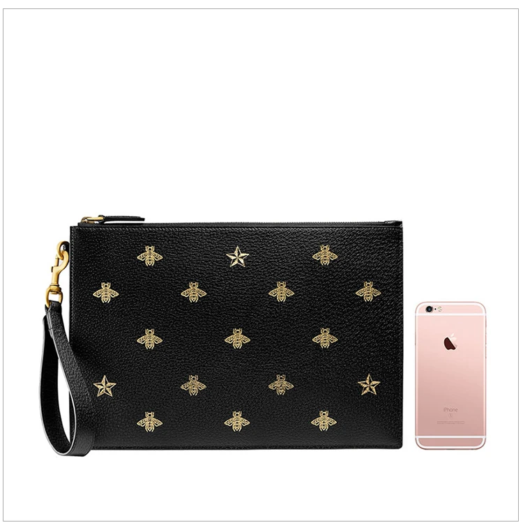 商品[国内直发] Gucci|GUCCI古驰 男士牛黑色蜜蜂星星图案皮革手拿包 495066-DJ2KT-8474,价格¥7382,第2张图片详细描述