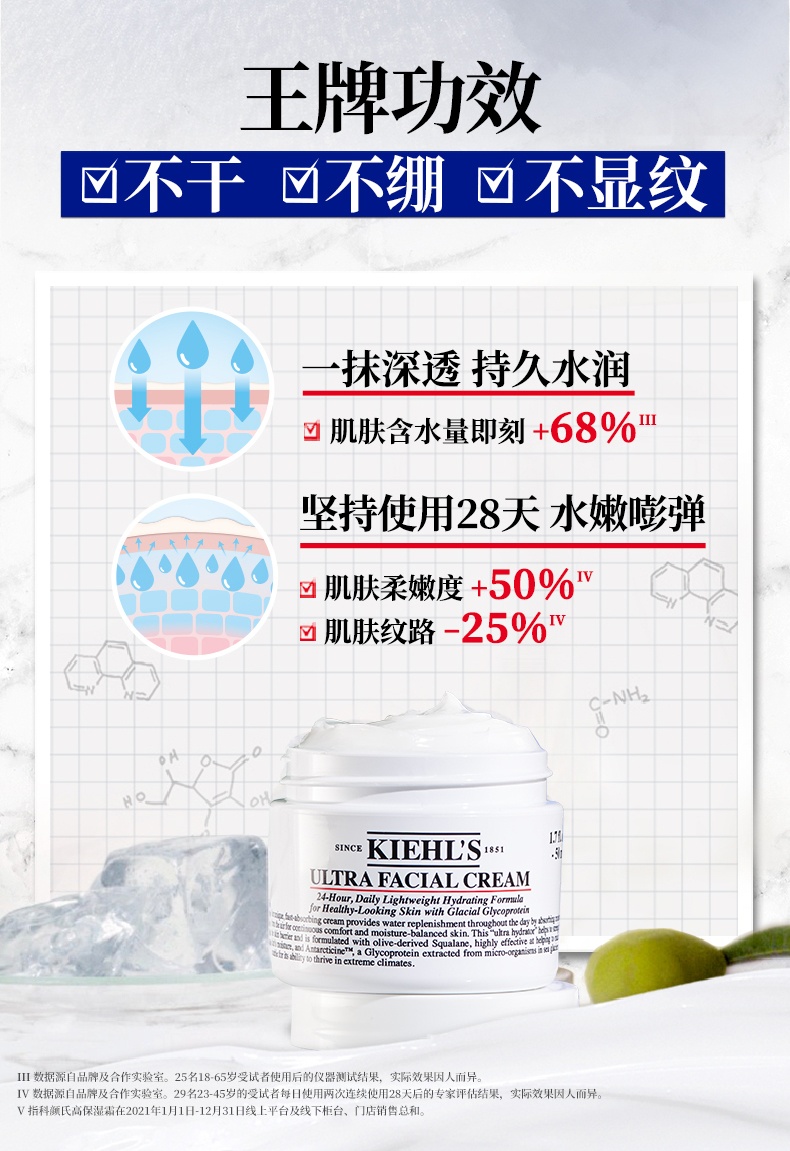 商品Kiehl's|Kiehl's/科颜氏高保湿面霜深层补水保湿滋润护肤舒缓,价格¥35,第6张图片详细描述