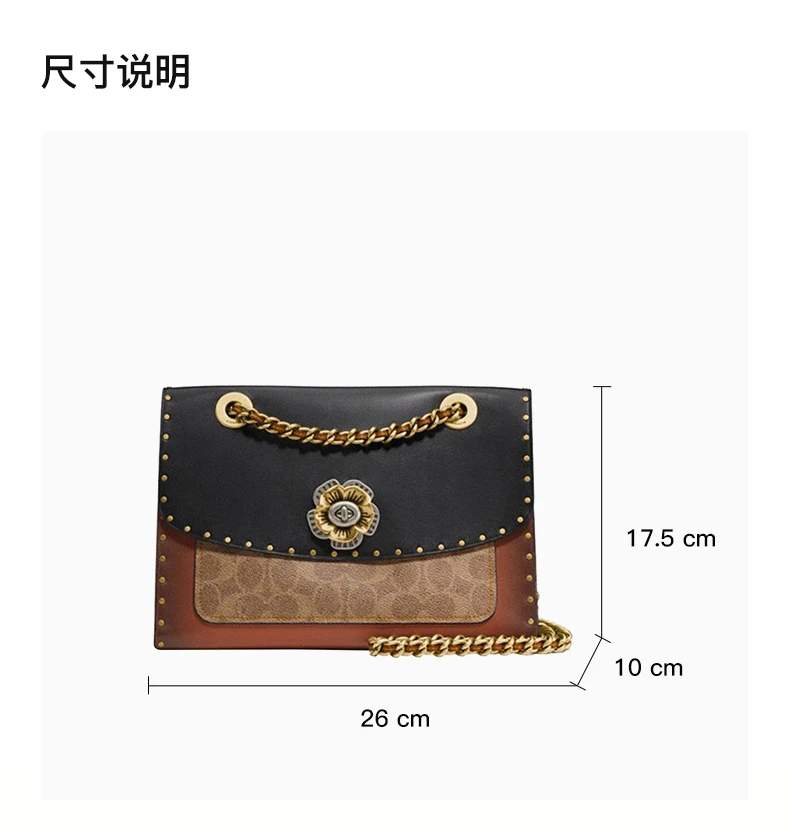 商品Coach|Coach(专柜) 蔻驰 Parker系列山茶花铆钉边饰手提单肩链条包女士斜挎包 C4659B4M2,价格¥2427,第3张图片详细描述