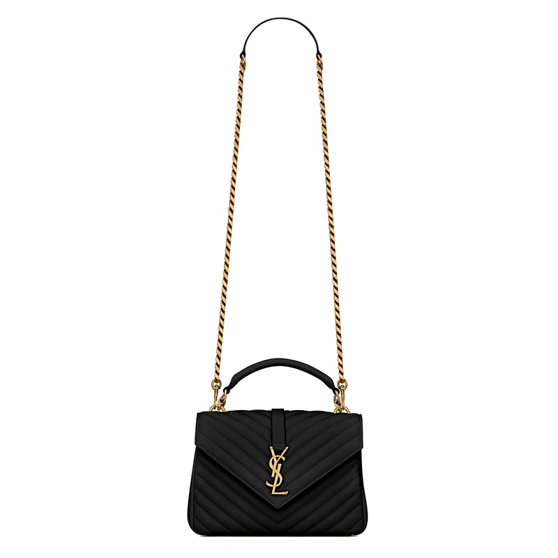 商品Yves Saint Laurent|SAINT LAURENT PARIS/圣罗兰 YSL 春夏新款 COLLEGE系列 女士中号黑色小羊皮绗缝链条金扣单肩斜挎手提包600279BRM071000,价格¥18313,第2张图片详细描述