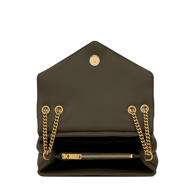 商品Yves Saint Laurent|SAINT LAURENT PARIS/圣罗兰 YSL 22春夏新款LOULOU系列 女士小号灰卡其色"Y"形绗缝牛皮革金扣翻盖单肩斜挎包,价格¥16874,第7张图片详细描述