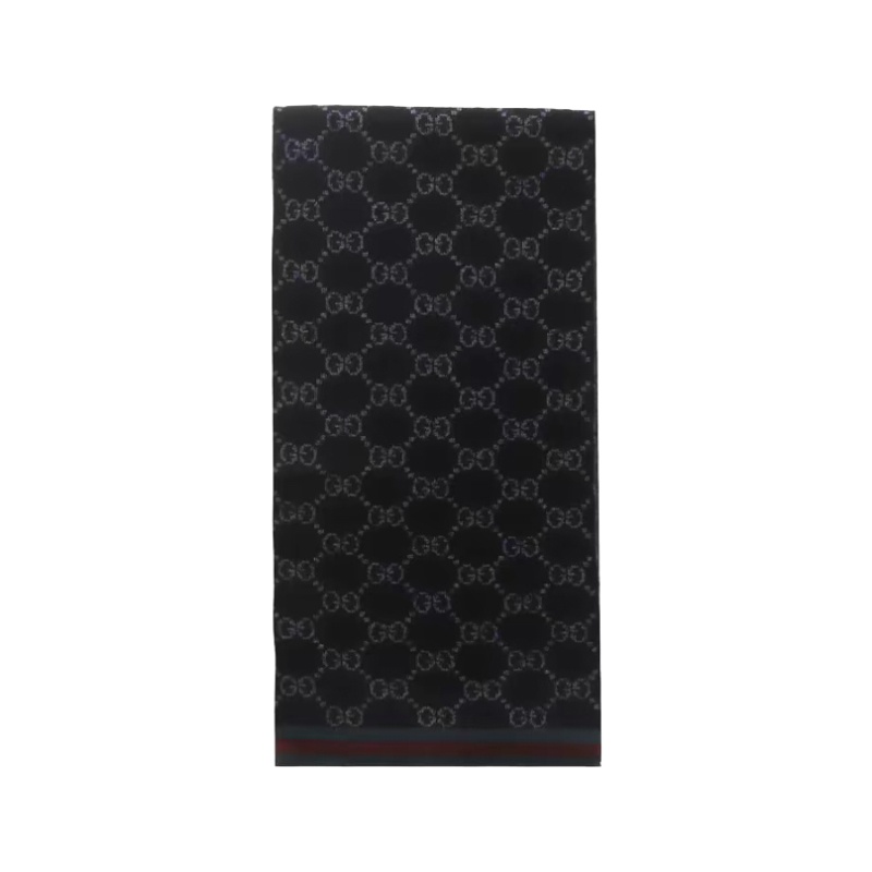 商品Gucci|【预售7天左右】GUCCI/古驰  男女通用黑色羊毛条纹刺绣老花系列长款围巾,价格¥1396,第3张图片详细描述