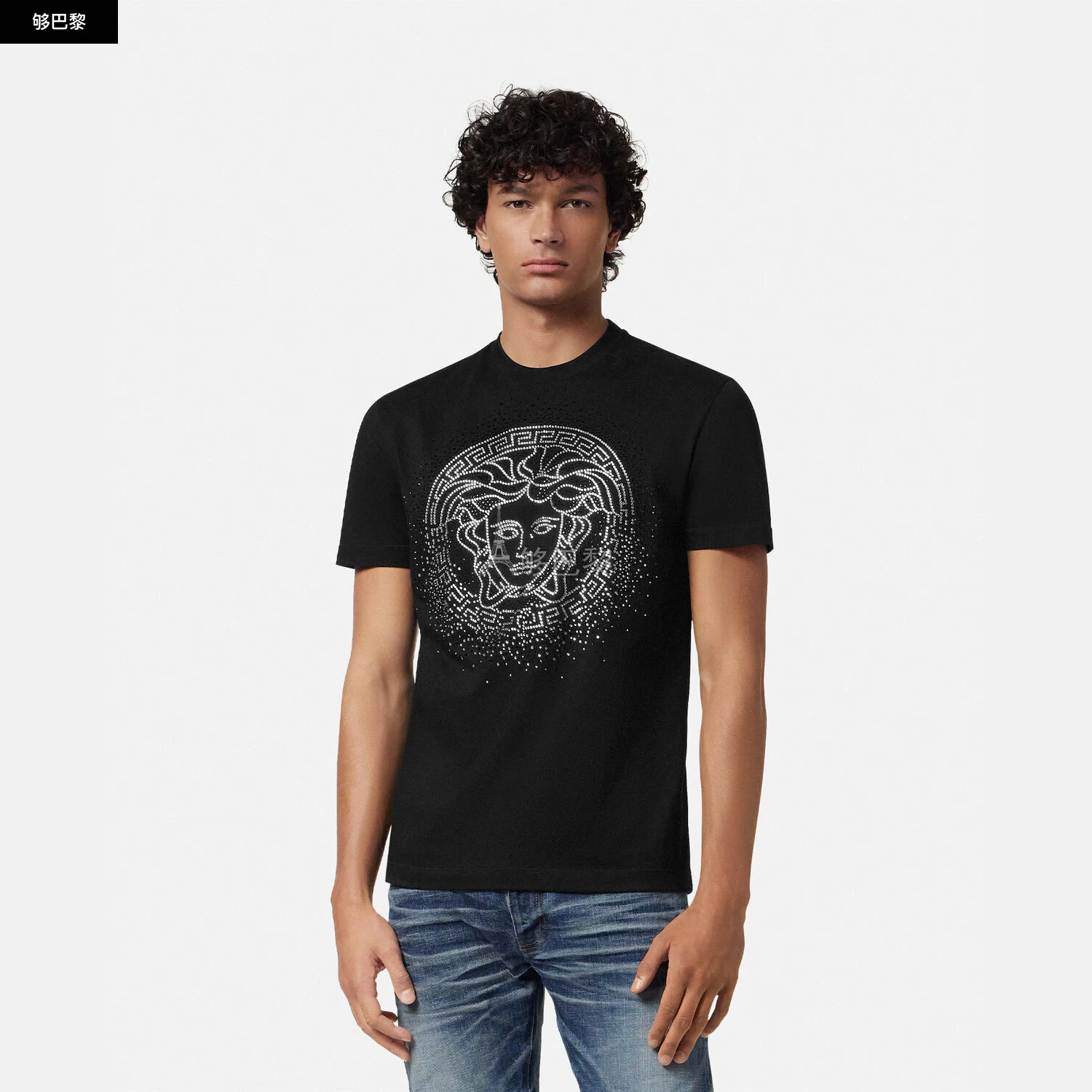 商品Versace|【预售】 范思哲 25春夏 男士 短袖T恤 水晶Fading Medusa T恤 1013944-1A14358_1B000 ,价格¥12237,第6张图片详细描述