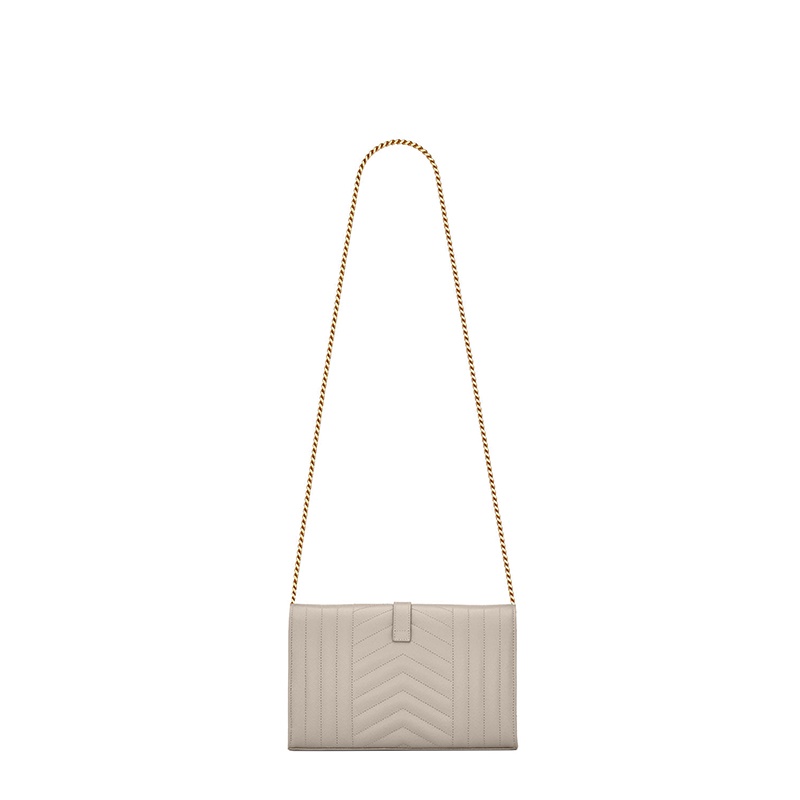商品Yves Saint Laurent|SAINT LAURENT PARIS/圣罗兰MONOGRAM系列 白色粒面压花绗缝混合皮革交织字母链条钱包,价格¥11929,第4张图片详细描述
