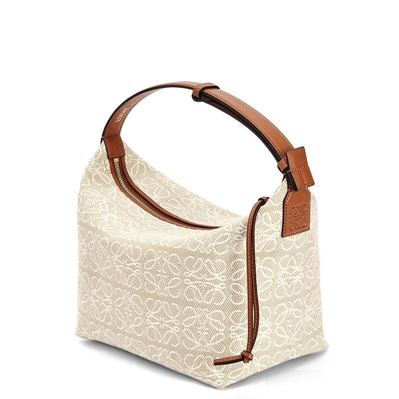 商品Loewe|【包税】LOEWE/罗意威 2021新款 Cubi 系列 女士米色/棕褐色Anagram提花小牛皮手提包0010560829,价格¥8960,第5张图片详��细描述