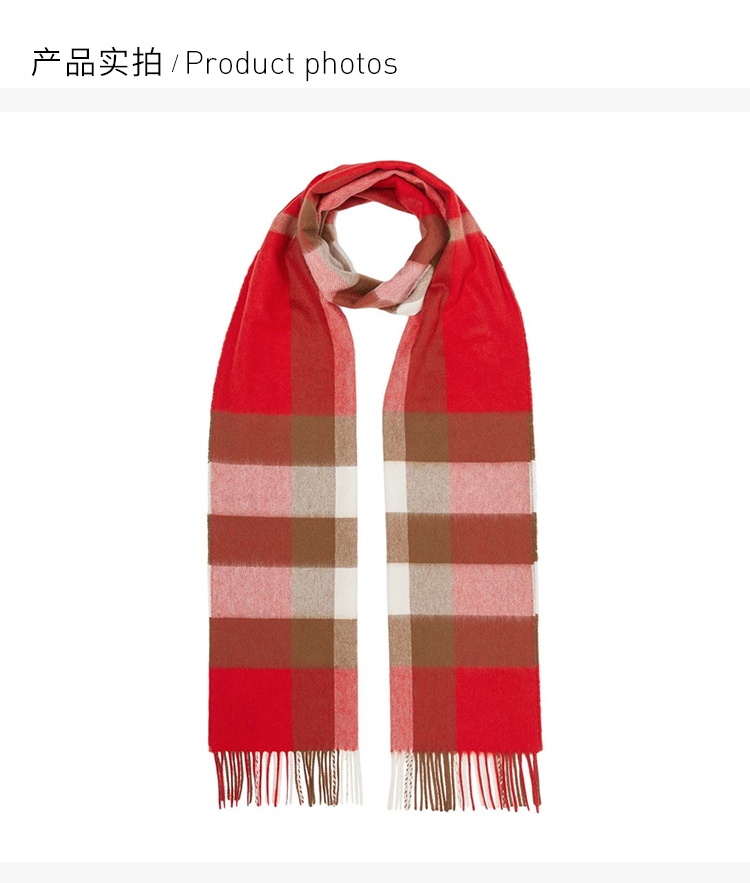 商品[国内直发] Burberry|Burberry 巴宝莉 女士红色羊绒围巾 8022348-红色,价格¥3572,第4张图片详细描述