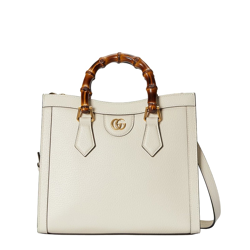 商品Gucci|GUCCI/古驰 22春夏新款Diana系列 女士小号白色皮革红色饰带金扣双竹节提手黄绿肩带单肩手提托特包702721U3ZDT9196,价格¥26021,第10张图片详细描述
