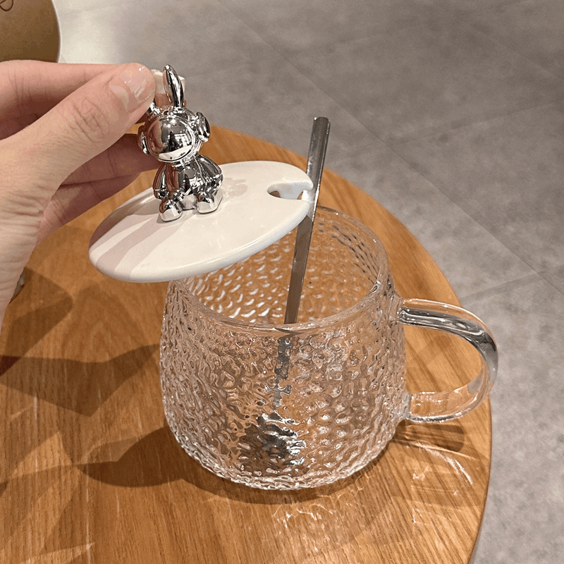 商品[国内直发] YeeCollene|ins风可爱耐热玻璃水杯女生高颜值马克杯带盖勺办公室咖啡早餐杯,价格¥75,第4张图片详细描述