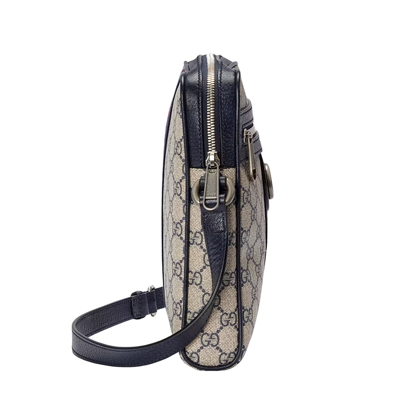 商品Gucci|Gucci/古驰 22春夏新款Ophidia系列 男士小号米色/蓝色提花帆布红蓝织带银色徽标老花单肩斜挎邮差包 54792696IWN4076,价格¥10641,第5张图片详细描述