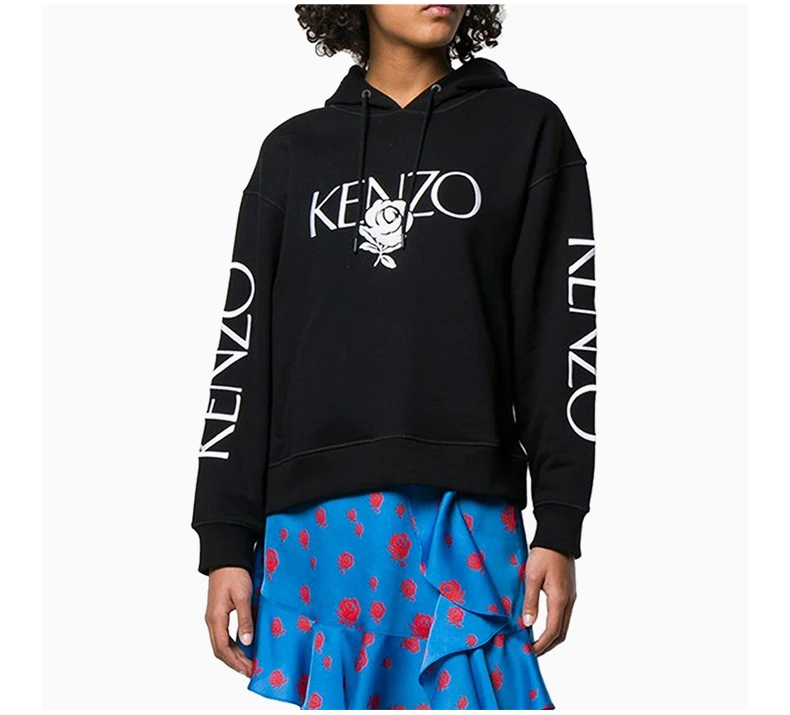 商品Kenzo|Kenzo 高田贤三 19春夏女士黑色纯棉字母印花抽绳连帽卫衣运动衫 F952SW780952-99,价格¥1855,第7张图片详细描述