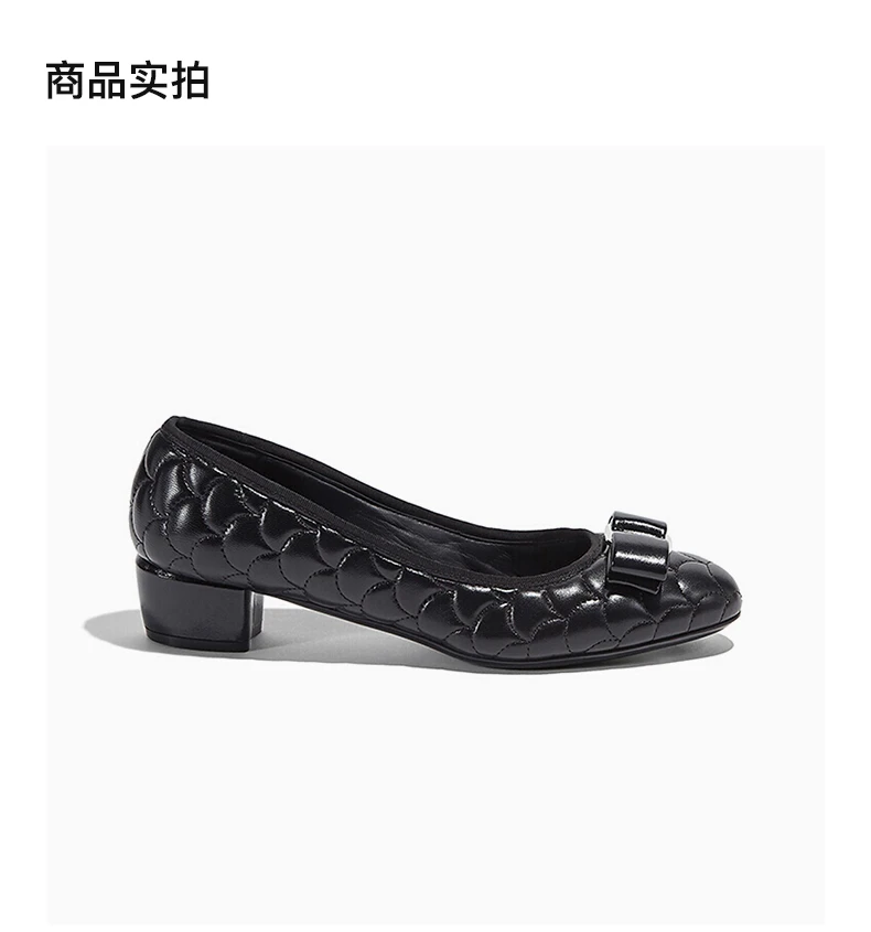 商品Salvatore Ferragamo|SALVATORE FERRAGAMO 女士黑色羊皮鱼鳞压花饰有蝴蝶结中跟鞋 0726002,价格¥3095,第4张图片详细描述