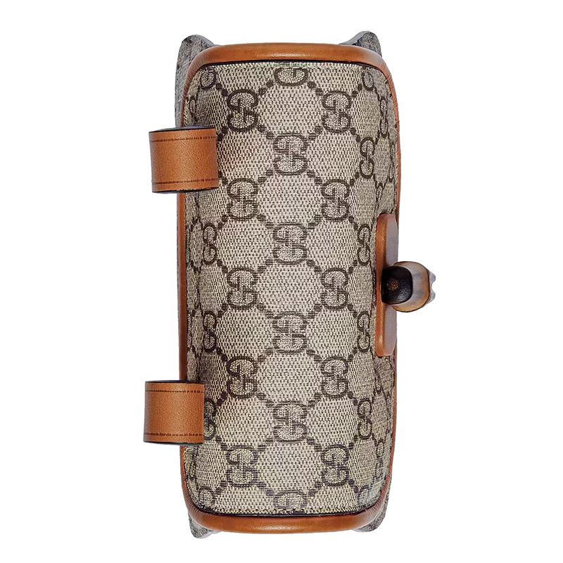 商品Gucci|GUCCI/古驰 女士米色经典老花帆布拼接棕色�皮革竹子饰面腰包681137UIQEN8288,价格¥17701,第6张图片详细描述