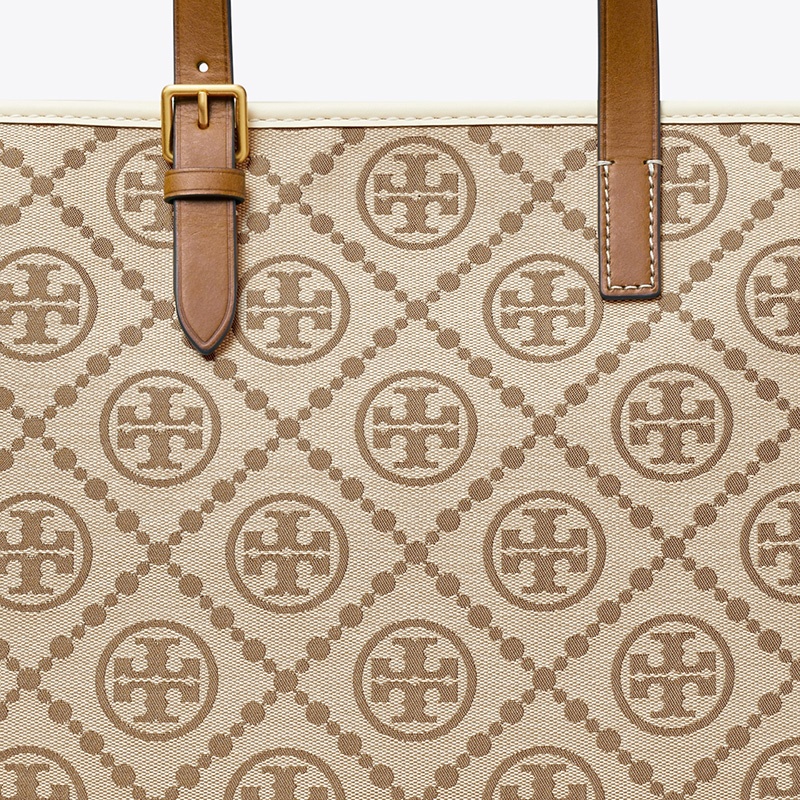 商品[国内直发] Tory Burch|汤丽柏琦TB女包 T MONOGRAM小号拉链单肩托特包女包 145535 榛子棕,价格¥2852,第7张图片详细描述