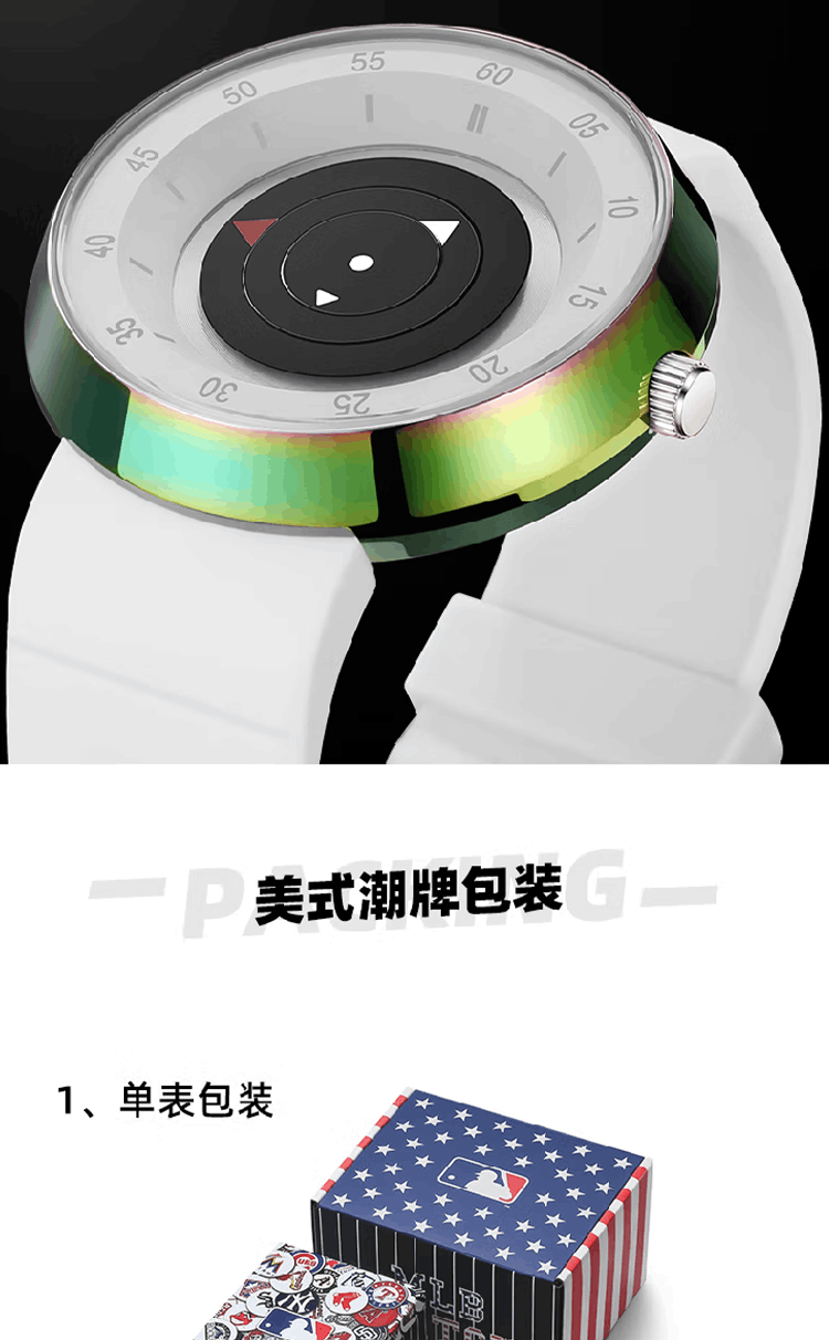 商品[国内直发] MLB|潮流创意个性无指针概念防水石英表女手表NY002-3,价格¥532,第13张图片详细描述