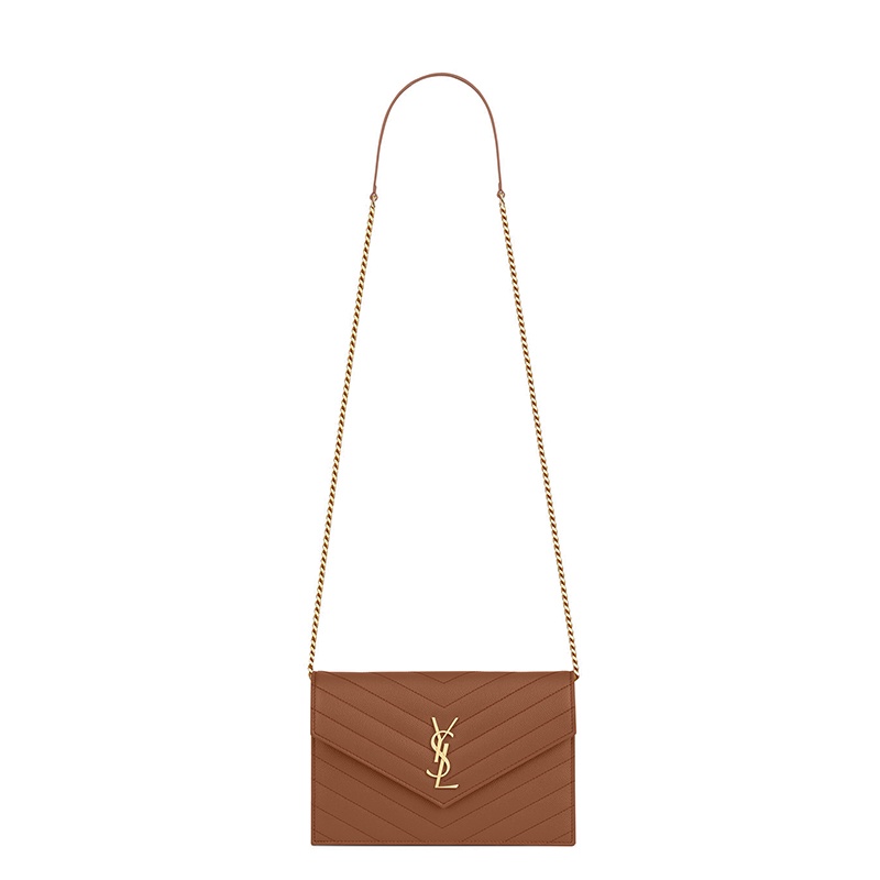 商品Yves Saint Laurent|SAINT LAURENT PARIS/圣罗兰深自然色粒面压花皮革金属链条斜挎信封包,价格¥8261,第2张图片详细描述
