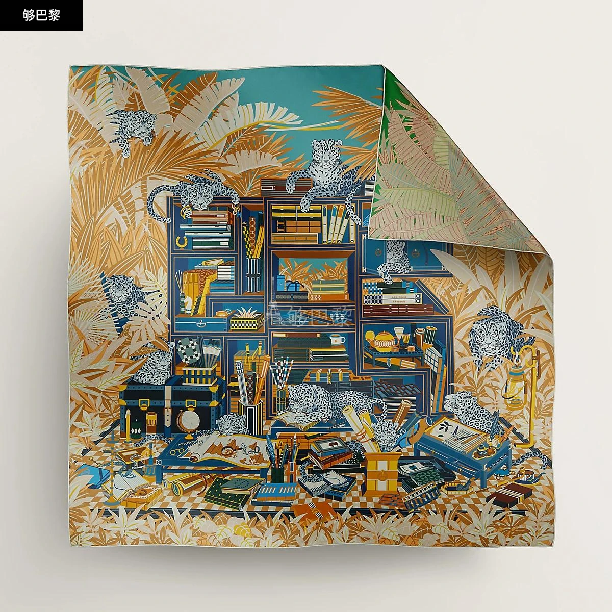商品Hermes|【预售】 爱马仕 24秋冬 女士 围巾 Carré 90 double face Les Douze Léopards H904042S 03,价格¥6874,第4张图片详细描述
