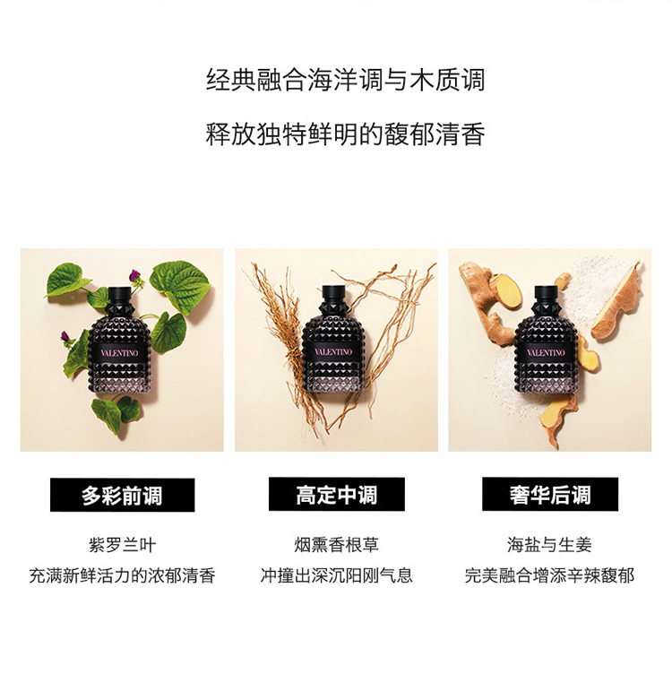 商品Valentino|华伦天奴 坠梦罗马男士香水套装 淡香水100ml+淡香水10ml+沐浴露75ml,价格¥823,第4张图片详细描述