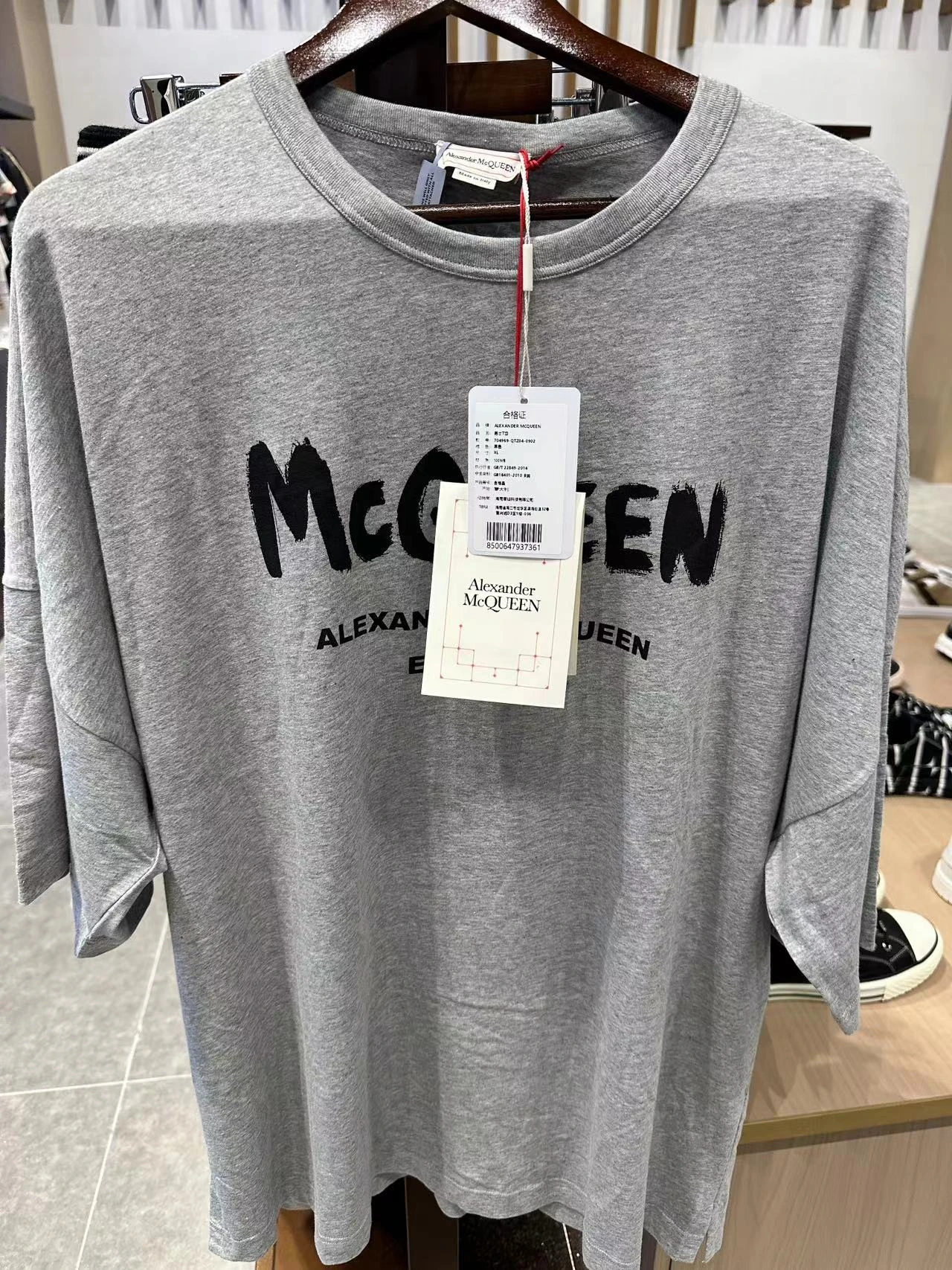 商品Alexander McQueen|ALEXANDER MCQUEEN 灰色男士T恤 704969-QTZ04-0902,价格¥1640,第1张图片详细描述