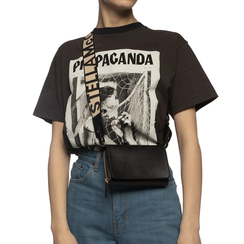 商品Stella McCartney|Stella McCartney 斯特拉-麦卡托尼 女士黑色字母镂空装饰单肩包 700013-W8542-1000,价格¥2501,第2张图片详细描述