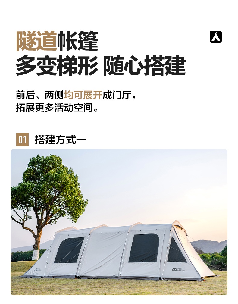 商品[国内直发] MobiGarden|帐篷 户外露营两室一厅大空间防风防雨多开门大前厅隧道帐篷揽盛,价格¥163,第22张图片详细描述