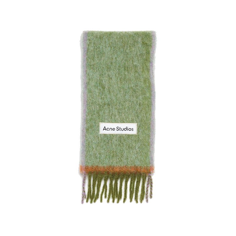 商品Acne Studios|23新款 女士草绿色马海毛混纺格纹围巾,价格¥2079,第2张图片详细描述