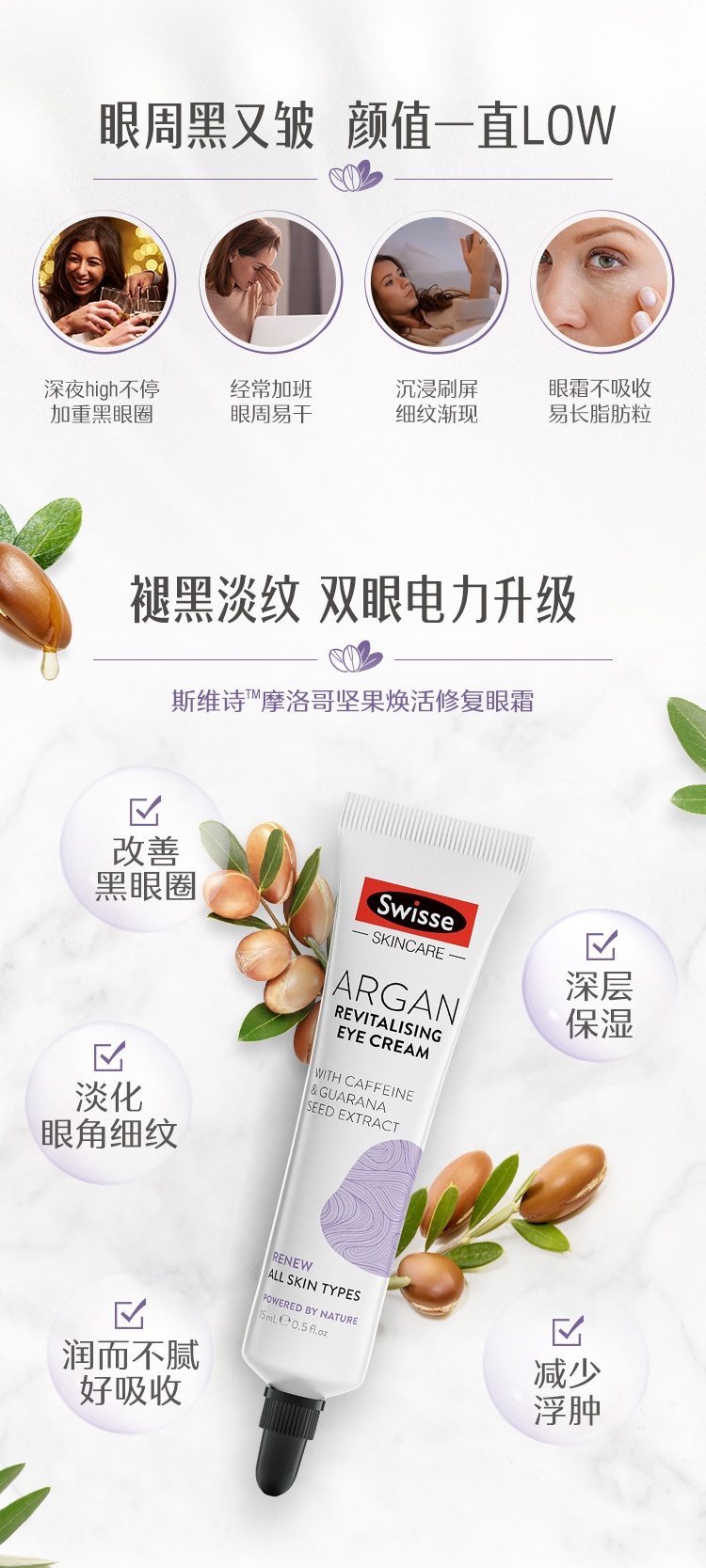 商品Swisse|swisse摩洛哥坚果眼霜抗皱淡化黑眼圈神器细纹紧致眼部,价格¥72,第2张图片详细描述