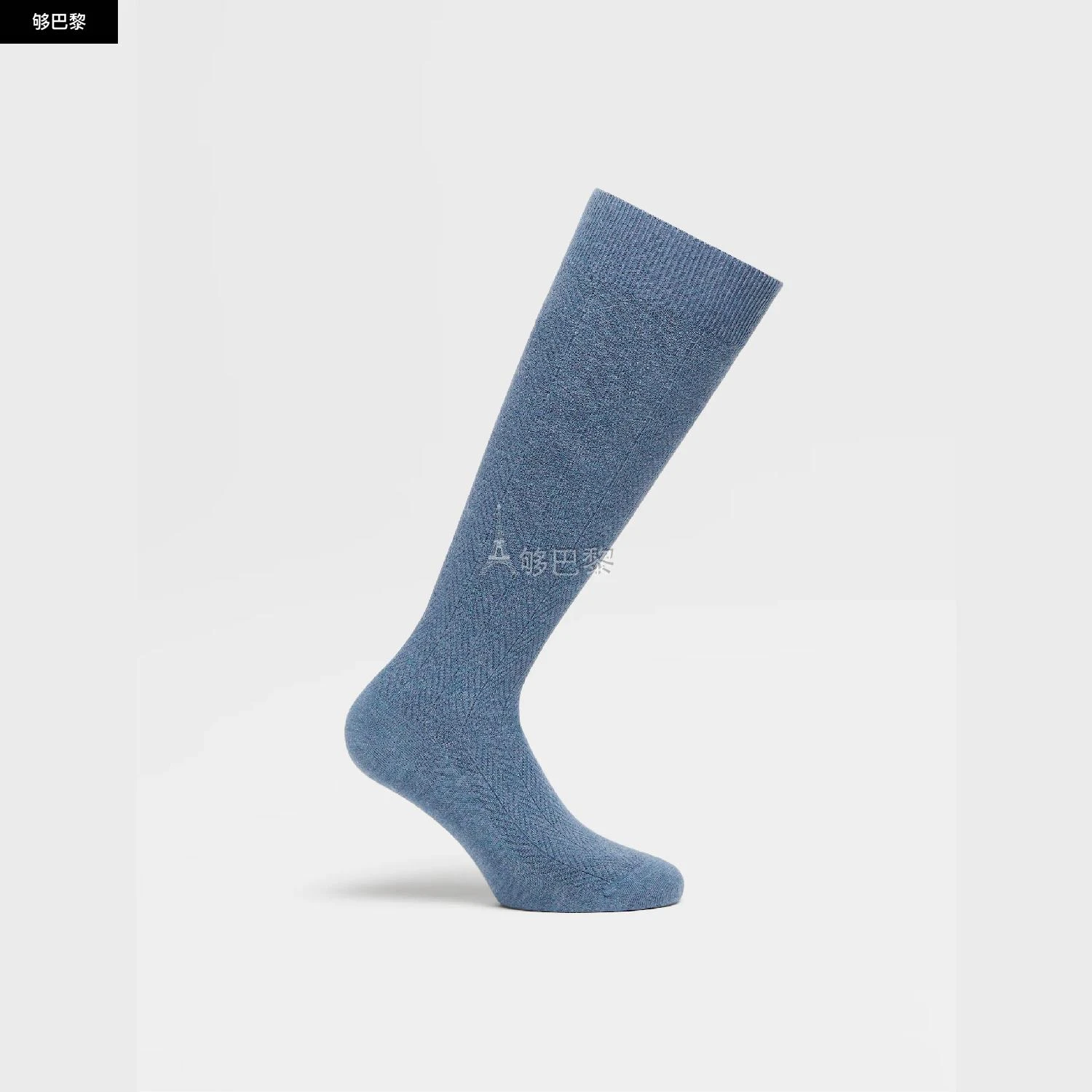 商品Zegna|包邮包税【预售7天发货】 ZEGNA杰尼亚 23秋冬 男士 袜子 HYDRA BLUE CHEVRON MID CALF SOCKS N5V40-536-433,价格¥557,第6张图片详细描述