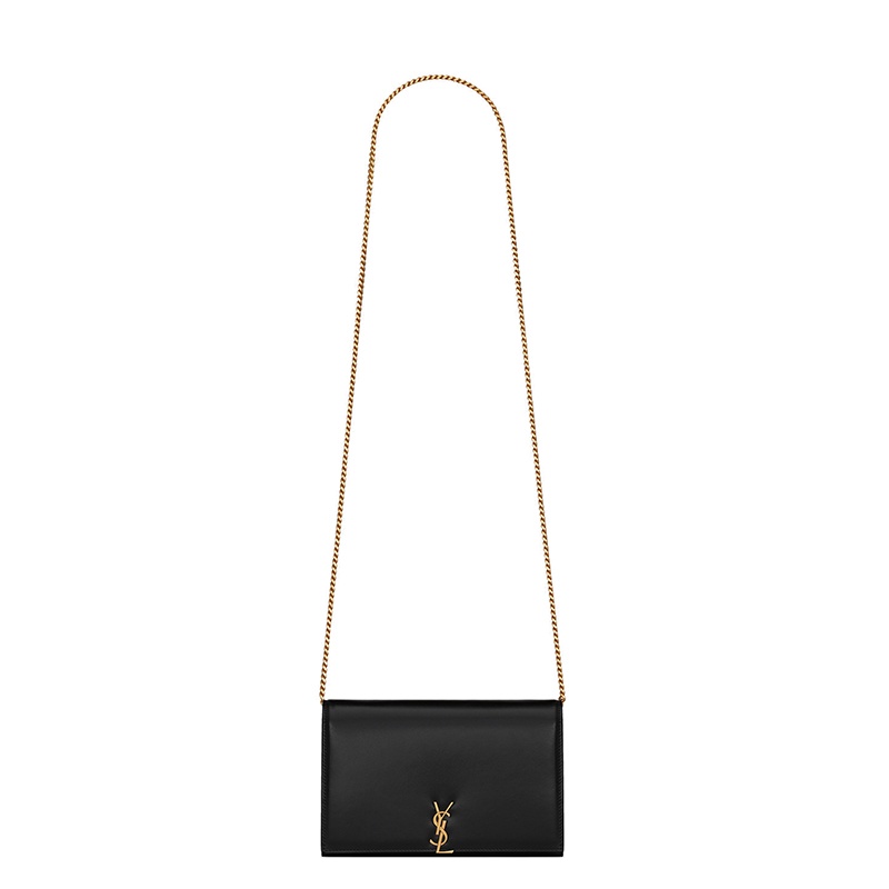 商品Yves Saint Laurent|SAINT LAURENT PARIS/圣罗兰 黑色光滑亮面皮革交织字母链条斜挎包,价格¥12360,第2张图片详细描述