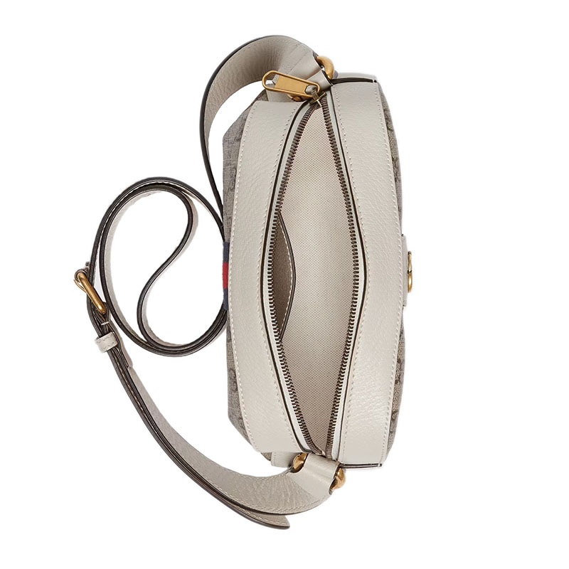 商品Gucci|GUCCI/古驰 22春夏新款Ophidia系列 女士迷你米色/乌木色老花帆布白色皮革滚边红蓝织带细节金扣拉链开合斜跨单肩包,价格¥7190,第7张图片详细描述