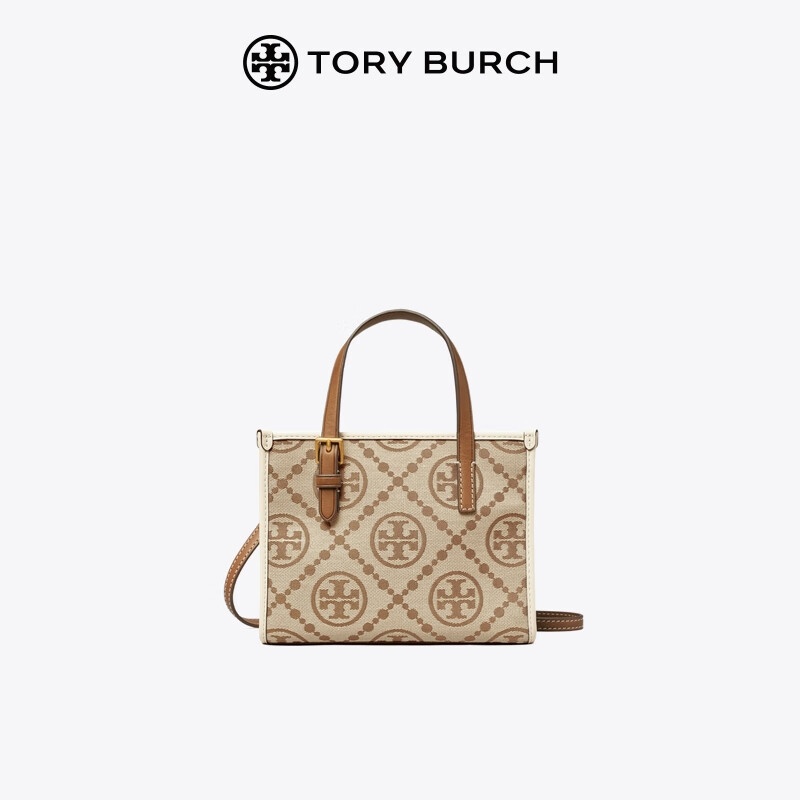 商品[国内直发] Tory Burch|汤丽柏琦TB女包专柜款 T MONOGRAM迷你托特包斜挎包女包147682-300榛子棕,价格¥730,第3张图片详细描述