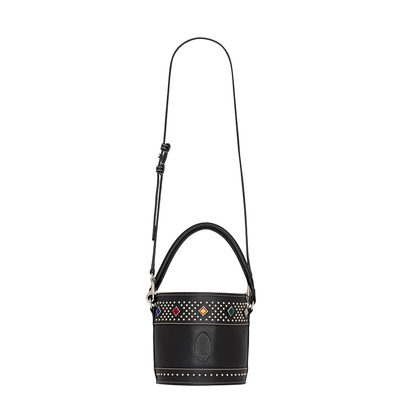 商品Yves Saint Laurent|SAINT LAURENT PARIS/圣罗兰 YSL 22春夏新款BAHIA系列 女士小号铆钉装饰光滑皮革单肩斜挎手提抽绳水桶包,价格¥15747,第2张图片详细描述