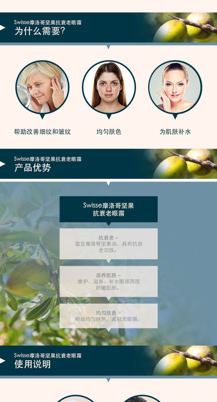 商品Swisse|斯维诗 阿甘果油眼霜15ml 摩洛哥坚果淡化黑眼圈紧致眼周（新老版本随机发）,价格¥126,第3张图片详细描述