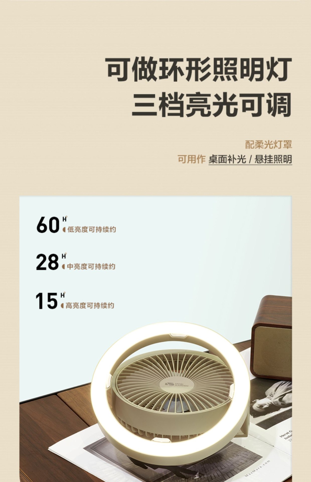 商品[国内直发] MobiGarden|精致露营户外帐篷灯营灯吊扇办公桌面大风力可充电小风扇,价格¥259,第30张图片详细描述