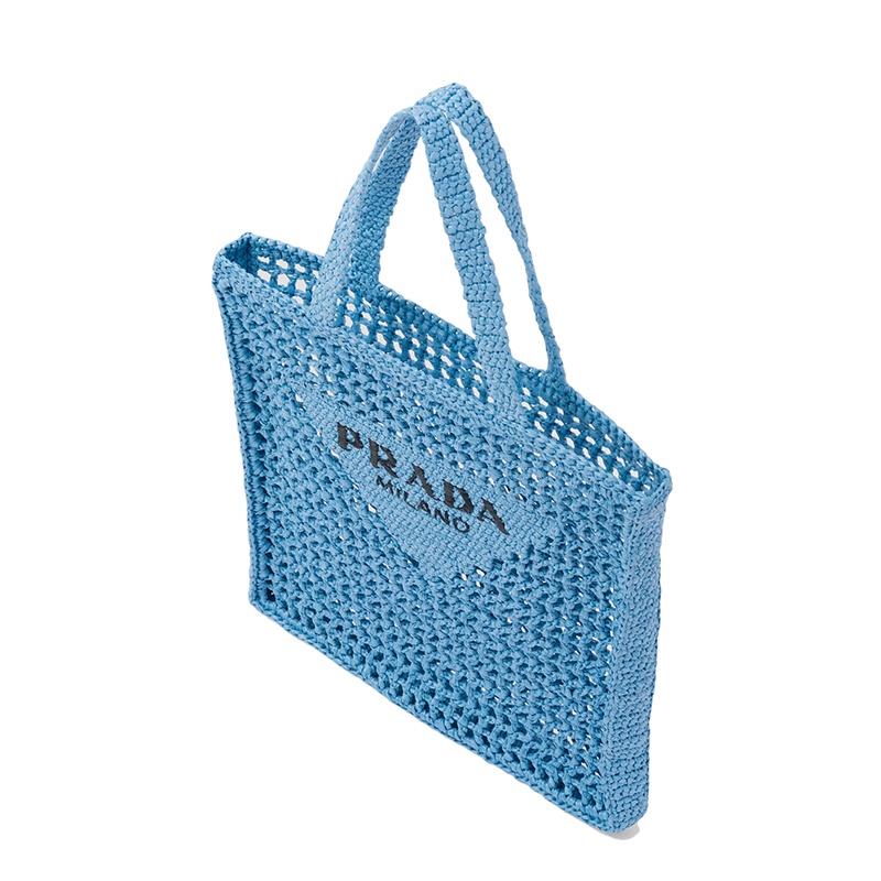 商品Prada|PRADA/普拉达 22新款 女士天蓝色酒椰纤维解构式单肩手提镂空托特包,价格¥12437,第3张图片详细描述